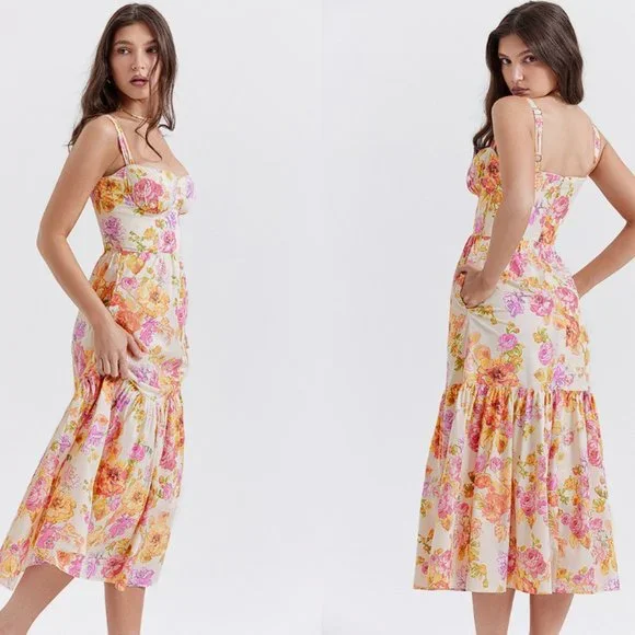 HOUSE OF CB 'Elia' Ivory Floral Midi Sundress NWOT - Picture 6 of 14